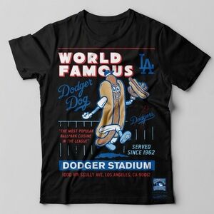 Gildan Black Dodgers World Famous Hot Dog Graphic Tee